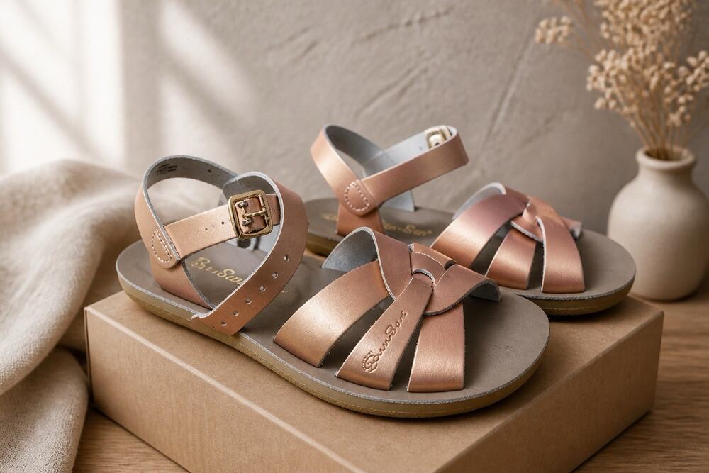 Sun San Swimmer Saltwater Youth Girls Sandals Size 5 Bronze Leather Strap